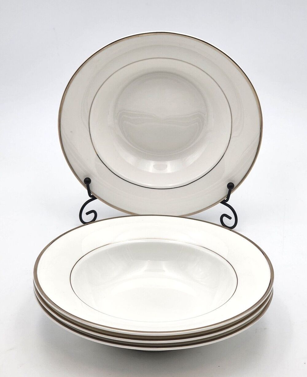 Mikasa Ultima+ CAMEO PLATINUM HK301 Rimmed Soup Bowl(s) Set Of 4 New w sticker